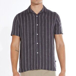 Civil Society Black Striped Cotton/Linen Blend Short Sleeve Resort Shirt